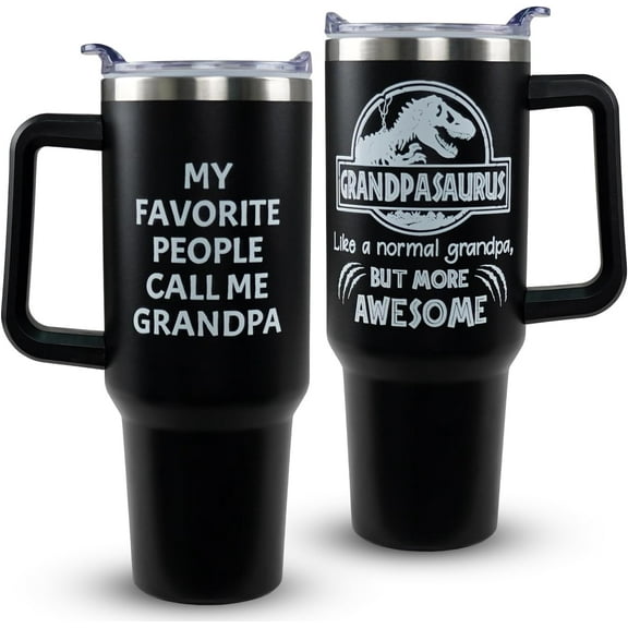 Grandpa Gifts, 40oz Grandpasaurus Tumbler with Handle Birthday Gifts for Grandpa, Great Grandpa Gifts, Christmas Gifts for Grandpa, Best Grandpa Gifts from Grandkids