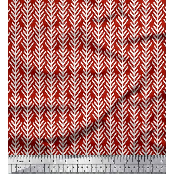 Soimoi Red Cotton Voile Fabric Tribal Stripe Print Fabric by the Yard 42 Inch Wide