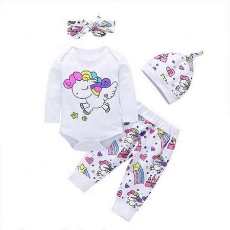 

SYNPOS Toddler Baby Girl Fall Winter Outfits Long Sleeve Cartoon Ruffle Romper Pants Headband Hat Clothes Set 0-24 Months