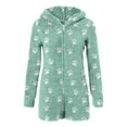 thumbnail image 3 of SYMOID Soft Fleece-Like Womens Green Hooded Romper - Paw Print Pattern, Long Sleeve Short Bottom, Full Front Zipper for Home Loungewear/Sleepwear,Size L, 3 of 5