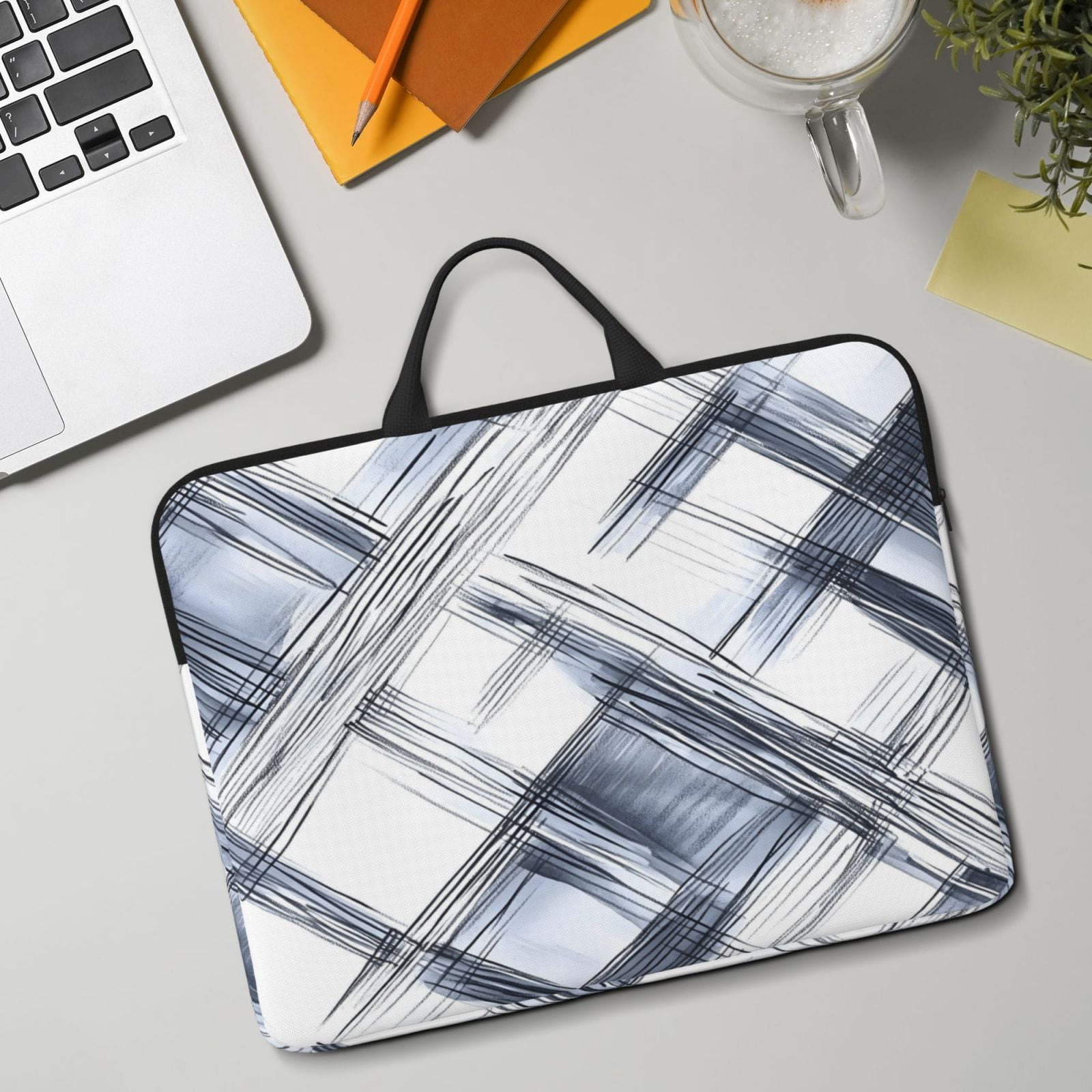 Laptop Sleeve Bag For Women Men 14inch Waterproof Durable Protective Computer Carrying Cover Handle Laptop Case Bag Silver Checked Hand-Drawn Sketch_1