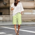 thumbnail image 6 of WCJM Loose Fit Flat Cloth Shorts for Women High Waist Elastic Drawstring Knee Length Casual Daywear with Pockets Casual Pants for Women, 6 of 7