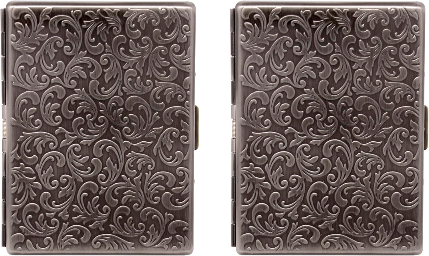 Set of 2 Metal-Plated 100s Ultra Compact Cigarette Case & Stash Box (Antique Silver Victorian)
