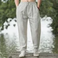 thumbnail image 3 of Pantalones de harén para hombre, holgados, de lino, finos, sueltos, anchos, de verano, nuevos de diseñador, talla grande, tendencia de moda Harajuku, pantalones casuales para hombre, 3 of 5