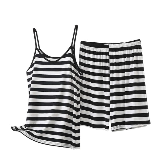 Posijego Plus Size Pajama Sets for Women Two Piece Sleepwear Sets Striped Print Tank Tops and Shorts Lounge Wear Outfits