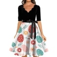 thumbnail image 4 of LWavelet Women's 3/4 Sleeve Scalloped Neck Fit-and-Flare Dress, Bunny & Easter Egg Basket Print with Satin Bow Belt for Easter & Party Outfits Light pink XL, 4 of 4