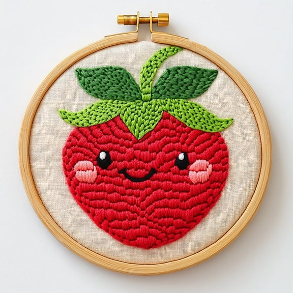DIY Punch Needle Kits Strawberries Easy for Beginners Punch Needle Yarn Starter Embroidery Set for Craft lovers with Hoop for Home Decoration 20x20cm(2)