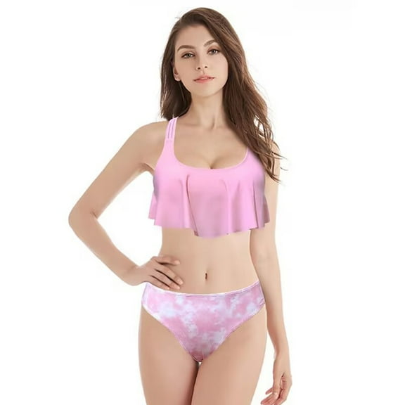 MXIEZI Parent-Child High Waisted Bikini Bathing Suit Womens Girls Swimsuits Two Piece Sets Printed Halter Swimwear