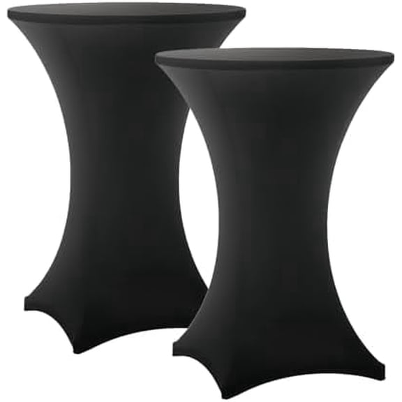 Cocktail Table Covers - 2 Pack 32x43 Inch Table Cloth - Black Fitted Stretch Spandex Round High Top Tablecloth for Party, Bar, Birthday, Pub, Banquet