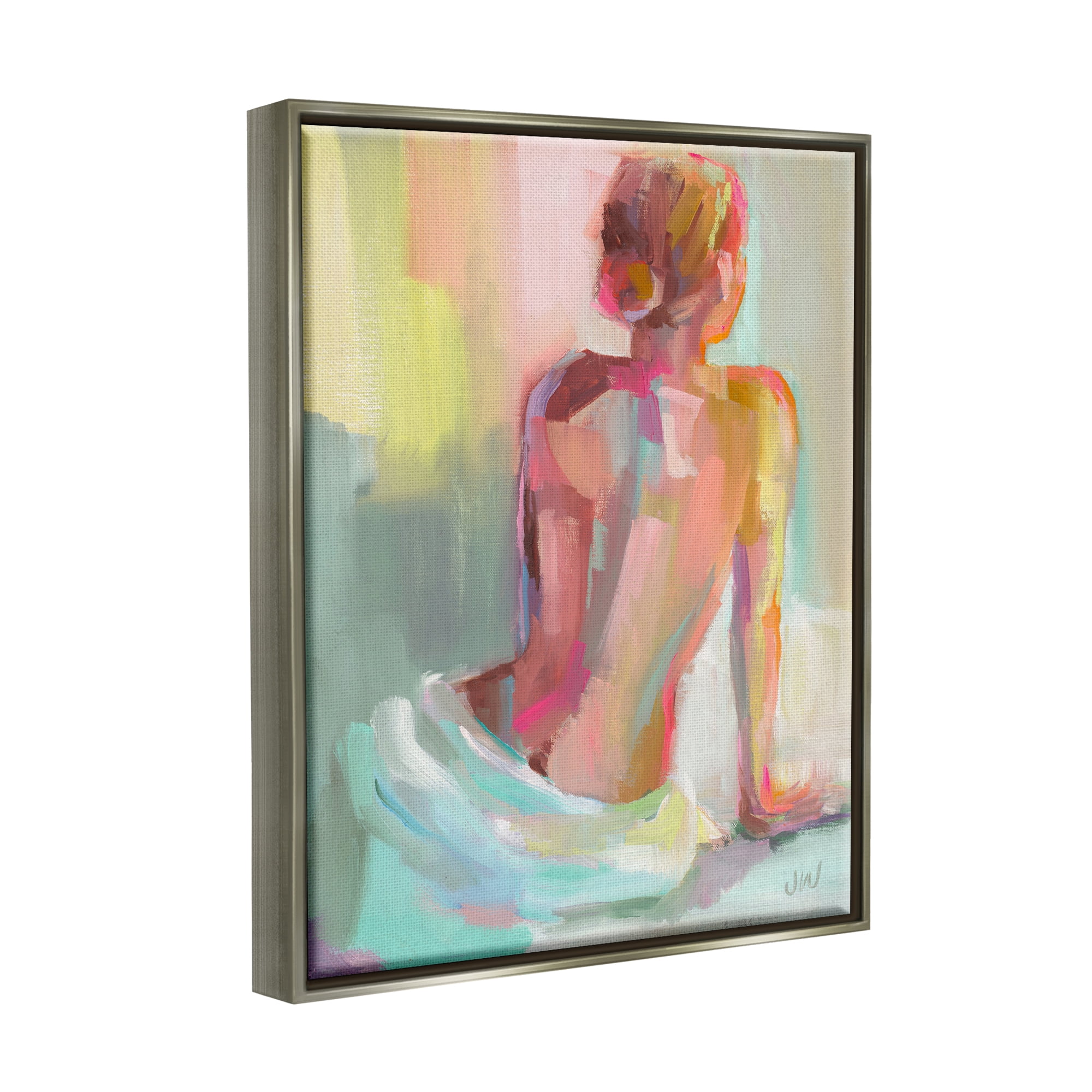 Stupell Industries Abstract Female Figure Study Abstract Painting Gray Floater Framed Canvas Art Print Wall Art, 17 x 21