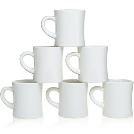 

COLETTI Diner Coffee Cups Set of 6 Ceramic White Mugs for Retro Kitchen