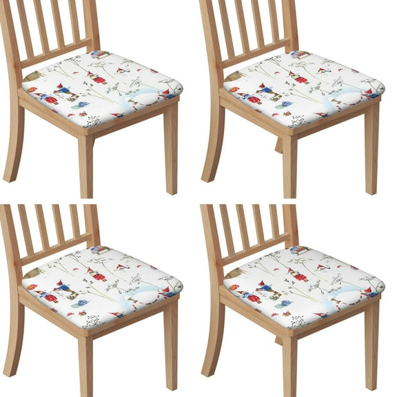 White Christmas Gnome Seat Covers for Dining Room Chairs Set Of 4,Stretch Printed Washable Chair Seat Cover with Elastic Ties and Button,Removable Waterproof Couch Cushion Covers