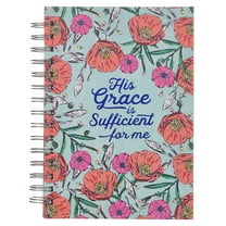 Christian Art Gifts Journal w/Scripture His Grace is Sufficient for Me Blue w/Pink & Coral Floral 192 Ruled Pages, Large Hardcover Notebook, Wire Bound