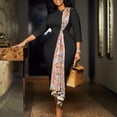 thumbnail image 2 of AURA Plus Size Elegant Pencil Midi Dress High Waist Round Neck Three Quarter Sleeve Splicing African Work Dress, 2 of 9