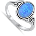 thumbnail image 4 of CHOOSE YOUR COLOR Oval Chunk Blue Simulated Opal Promise Ring .925 Sterling Silver Band CZ Female Size 4, 4 of 4
