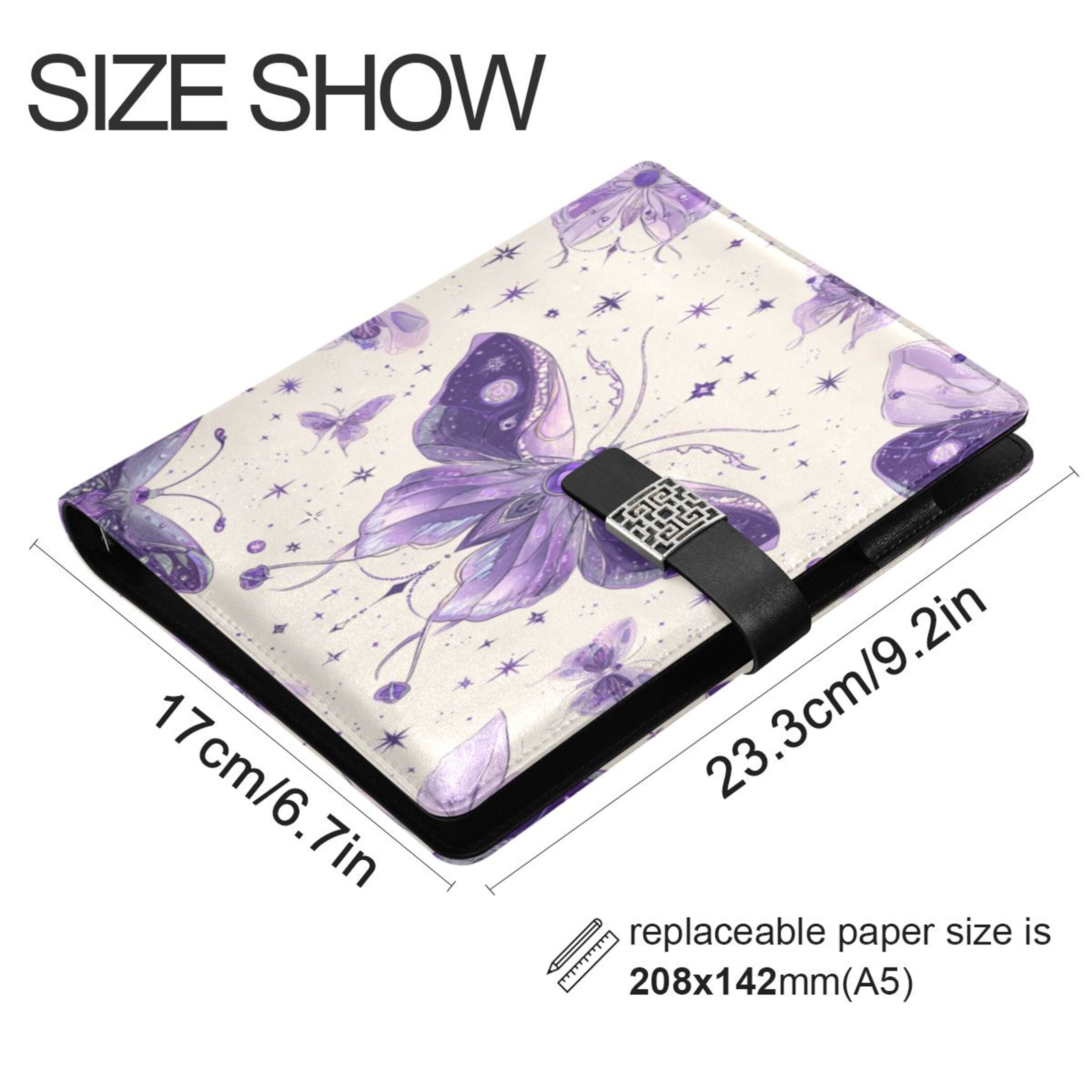 Leather Planner Leather Notebook Notebook Journal Binder Design Pen Pocket Design Convenient for Storage Beautiful Purple Butterflies