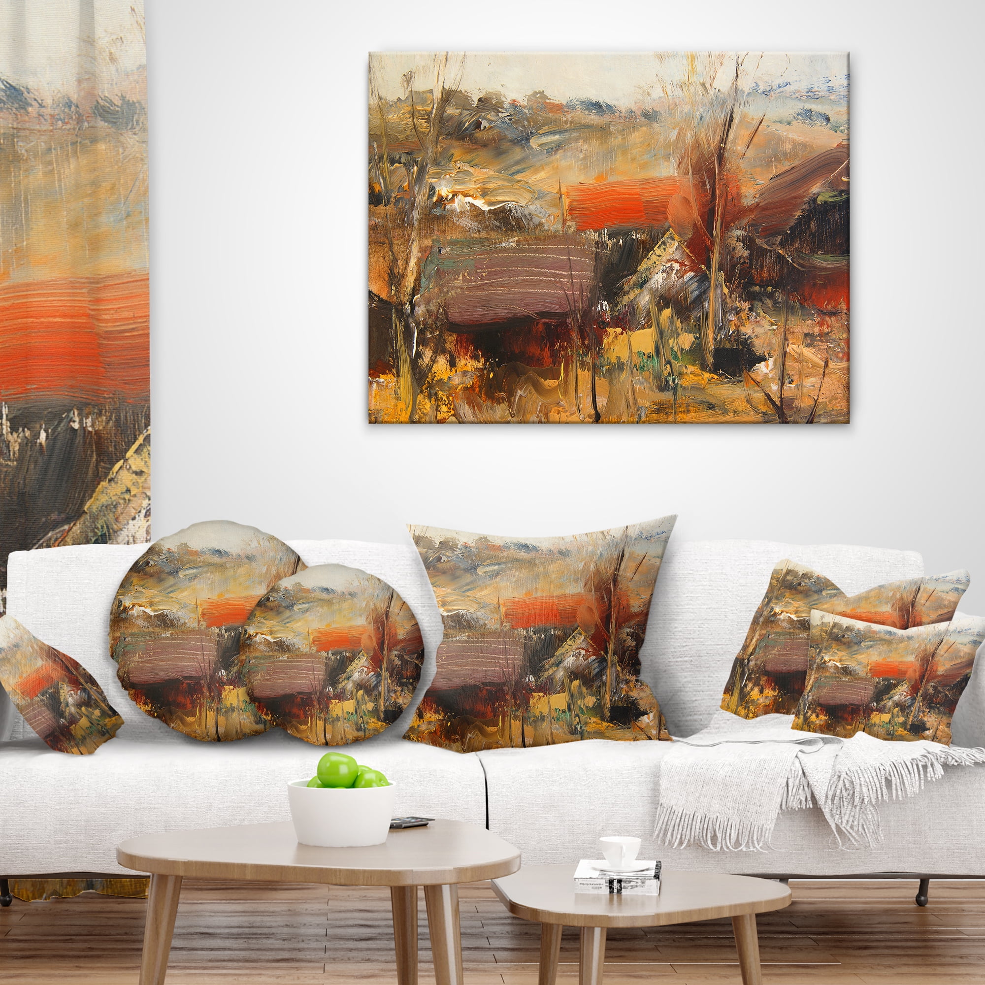 Designart Brown Roofs Heavily Textured - Landscape Painting Throw Pillow - 18x18