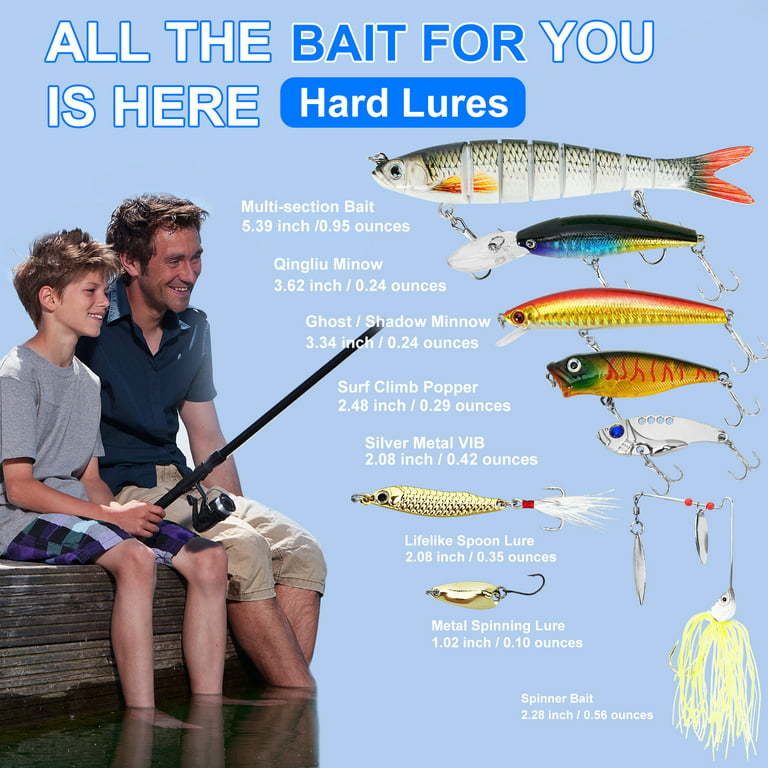 Fishing Lures Tackle Box Bass Fishing Baits Including Animated  Lure,Crankbaits,Soft Plastic Worms,Topwater Lures etc Saltwater &  Freshwater Fishing Gear Kit for Bass,Trout, Salmon. 