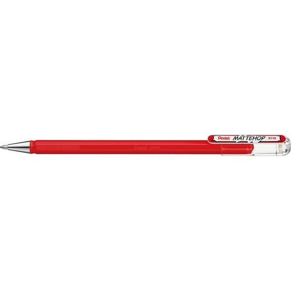 Pentel K110-VBX Mattehop Gel Rollerball Pen with High Coverage Ink in Matt Finish - Model with Cap, Red