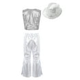 thumbnail image 2 of iiniim Kids Girls Sequins Hip Hop Jazz Dance Vest Tops with Flared Pants and Hat Modern Dancewear Silver 150, 2 of 5