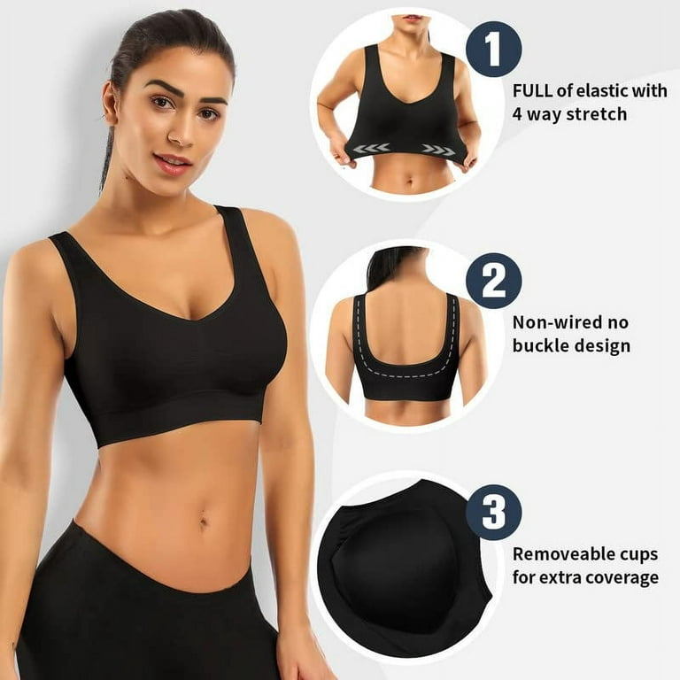 6 Pack Womens Sports Bras,Yoga Comfort Seamless Stretchy Sports Bra for  Women with Removable Pads