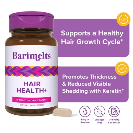 Barimelts Hair Health+ Bariatric Hair Growth Supplement with AnaGain Nu and Keratin, 30 caplets