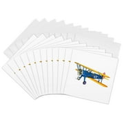 3dRose, Blue and Yellow Military Training Biplane, 12 Greeting Cards with envelopes
