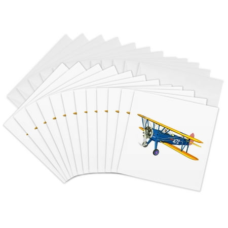 3dRose, Blue and Yellow Military Training Biplane, 12 Greeting Cards with envelopes