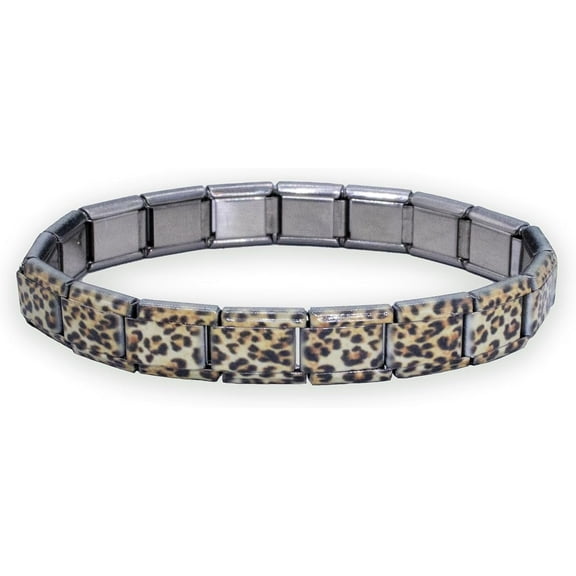Fablinks Italian Charm Bracelet, Animal Print Bracelets with 9mm Charms, Stainless Steel Jewelry for Women, Cheetah Leopard Zebra Tiger Jewelry (Cheetah)