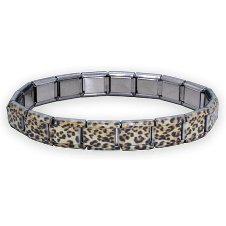Fablinks Italian Charm Bracelet, Animal Print Bracelets with 9mm Charms, Stainless Steel Jewelry for Women, Cheetah Leopard Zebra Tiger Jewelry (Cheetah)