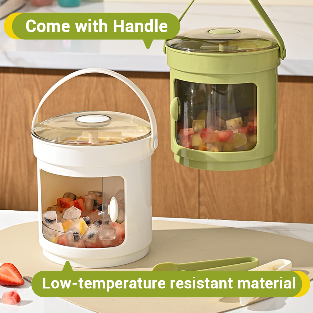 Rotating Ice Tray with Storage Bin - Two-in-one ice tray and storage container, quick-release lever, BPA-free, ideal for freezers, kitchens, and parties (White/Green shipped randomly)