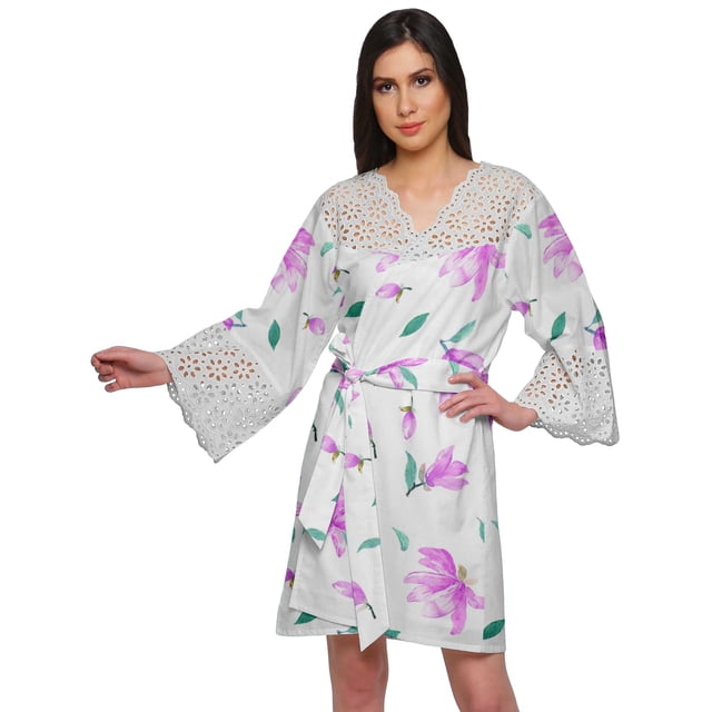 Moomaya Short Robes For Women Lightweight Venice Lace Summer Loungewear