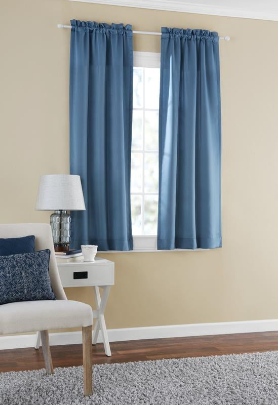 Mainstays Solid Color Room Darkening Rod Pocket Curtain Panel Pair, Set of 2, Blue, 30 x 63