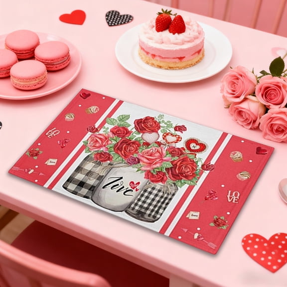 NWOKYZGH Valentine’s Day Heart Paper Placemats Love Watercolor Disposable Decorative Table Mats for Tableware Decor Party Supplies