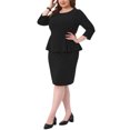 thumbnail image 4 of Agnes Orinda Robe Crayon Peplum Grande Taille pour Femmes Col Rond Manches 3/4 Évasée Fourreau Bureau Affaires Robes 2X Noir, 4 of 6