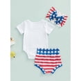 thumbnail image 4 of Independence Day Outfits Baby Boy Girl Short Sleeve Letter Romper + Star Stripes Print Shorts Outfits Set, 4 of 8