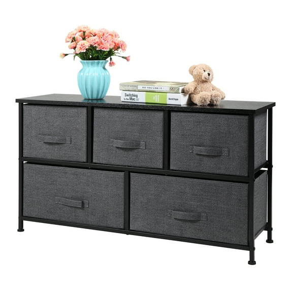 Canddidliike 2-Tier Fabric Drawer Dresser Chest, 5 Drawer Removable Fabric Bins, End/Side Table Furniture Unit - Gray
