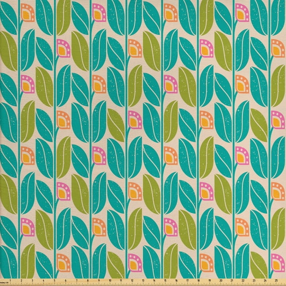 Colorful Fabric by the Yard, Geometric Botany Pattern of Vintage Abstract Floral Ornament with Grunge Effect, Decorative Upholstery Fabric for Sofas and Home Accents, Multicolor by Ambesonne