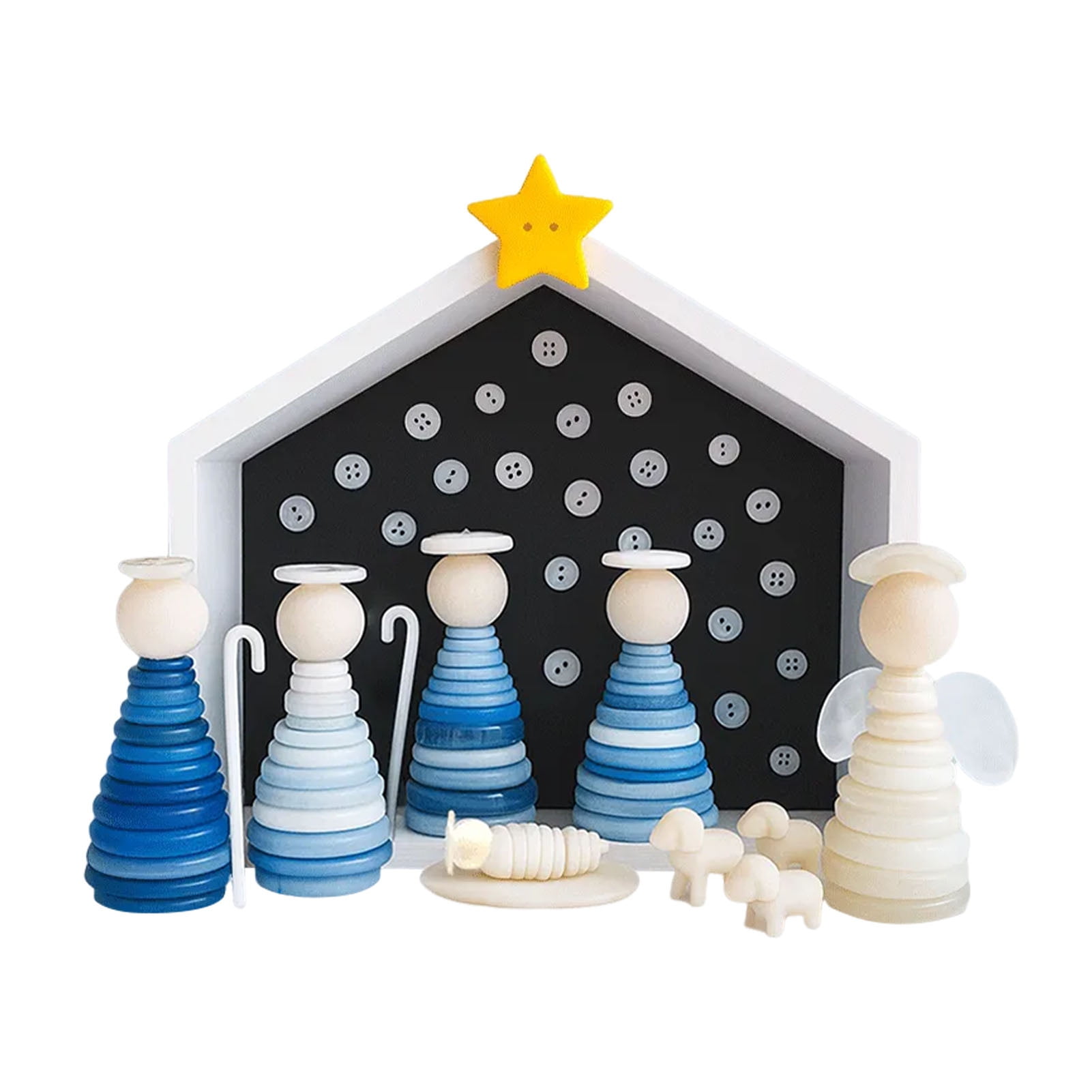 Dserfhy DIY Button Nativity Scene Kit Christmas Craft Set with Buttons Beads & Star for Holiday Decor Creative Christmas Ornament Making for Family Kids