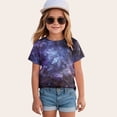 thumbnail image 2 of Taybagh Shirts for Girls Shiny Graphic Print Girls Tops Short Sleeved Clothing Colorful for Summer Holiday Dark Blue 3-4 Years, 2 of 4