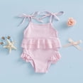 thumbnail image 2 of Rggeeun Children Girls Beachwear O-Neck Sleeveless Bow Strap Cute Floral Lace Trim Breathable Lightweight For Toddlers And Kids Swimming Activity,Pink,2-3 Years, 2 of 4