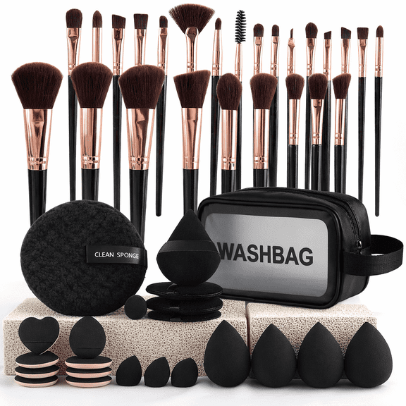 47-Piece Professional Makeup Brush Set with Travel Bag, Synthetic Face & Eye Brushes, Beauty Sponges & Complete Makeup Tool Kit for Women