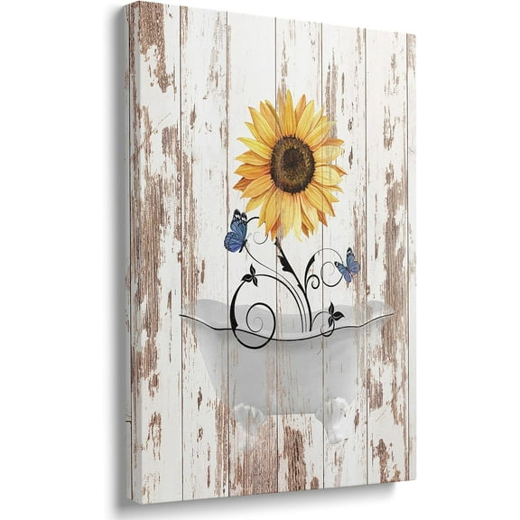 Bathroom Wall Art Sunflower Bathtub Canvas Bathroom Pictures For Wall Bathtub Painting Rustic Flower Picture Vintage Wood Background Wall Decor For Bedroom Living Room Bathroom Framed Home