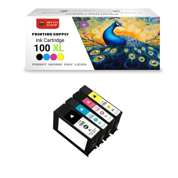 4PK High-Yield BCMY Ink Cartridge for Lexmark 100XL - Fits Lexmark Pro205 705 805 901 905