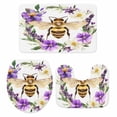 thumbnail image 2 of Bee Bathroom Rugs Set Purple Flower Wreath Non Slip Absorbent Soft Bath Mats 3 Piece Set with Bathroom Rug, U-Shaped Floor Mat, Toilet Seat Cover Large Size, 2 of 9