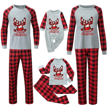 

Stamzod Holiday Christmas Pajamas Family Matching Pjs Set Xmas Sleepwear Mom Mother Plaid Printed Blouse Tops+Pants Family Clothes Pajamas Gray XL