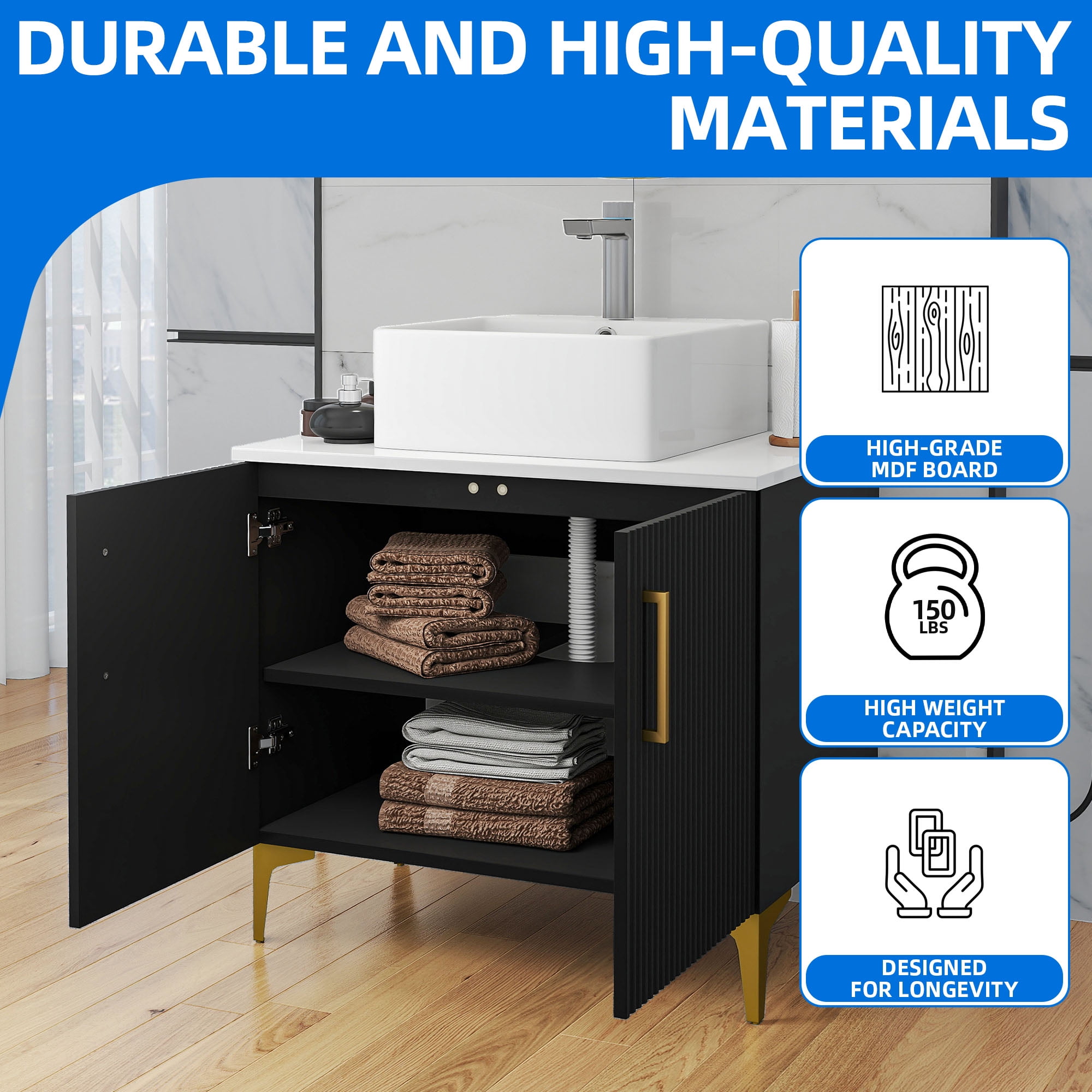 Uforic 30" Bathroom Vanity with Sink Top, Freestanding Bathroom Storage Cabinet with Door, Black