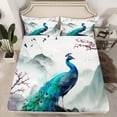thumbnail image 2 of Homewish Floral Sakura Animal Peacock Twin Sheet Sets 3pcs for Adults Female Men Women,Japanese Style Twin Fitted Sheet Microfiber,Chic Flower Cherry Blossoms Breathable Flat Sheet, 2 of 7