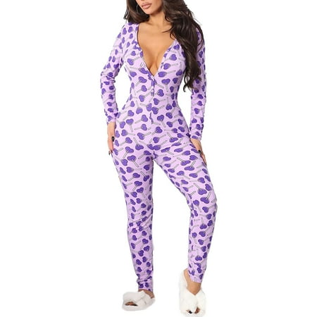 

Ma&Baby Womens V Neck Jumpsuit Leopard Long Sleeve Bodycon Onesies Nightwear Pajamas