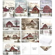 50 Set Christmas Winter Barn Greeting Cards with Envelopes 10 Designs Vintage Rustic Winter Farmhouse Holiday Snow Scene Cards for Christmas Holiday Gift Supplies, 6 x 8 Inch$$Office